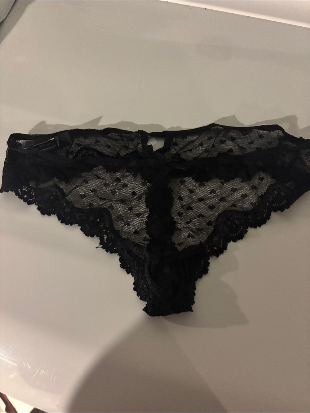 Victoria's Secret Black Sheer Lace Heart Bikini thong Panty